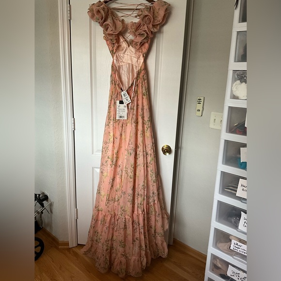 Mac Duggal Pink Peach Ruffle Tiered Floral Cut-Out Chiffon Gown sz 4 NEW - Picture 9 of 14